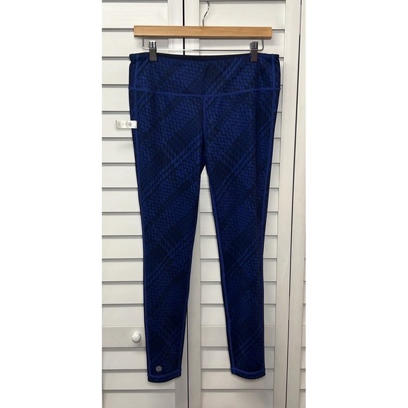Athleta Westchester Chaturanga Reversible Leggings Size Large Navy & Blue Print - Picture 9 of 12